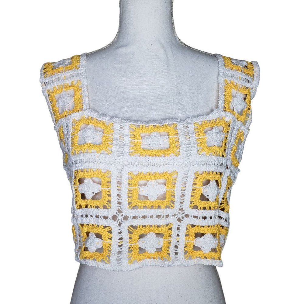 Julia By Lovel Womens Top Crochet Sleeveless Square Neck Yellow Size Medium